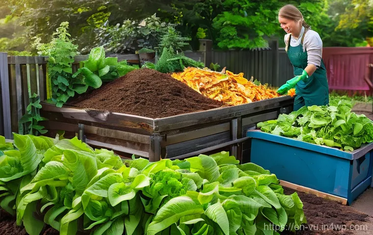 유기농 정원에서 사용 가능한 천연 비료 종류 - **Prompt:** A close-up, highly detailed shot of a gardener's hands, wearing clean gardening gloves, ...