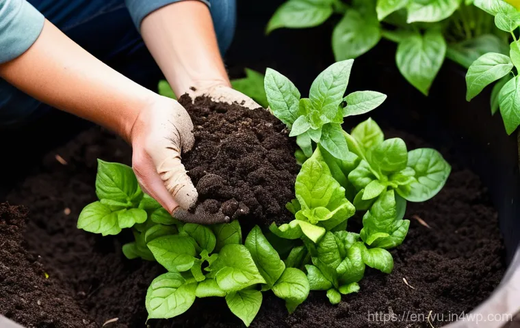 유기농 정원 관리에 대한 FAQ - **Prompt 1: The Magic of Healthy Soil - Composting Gold**
    A close-up shot of an adult's hands, g...