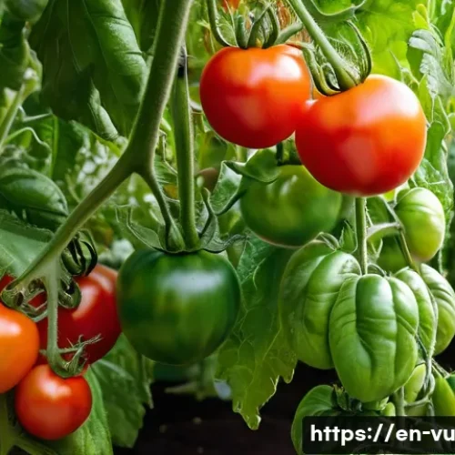 Home 30 유기농 정원에서 수확 시기 판단하기 - A vibrant garden scene featuring ripe tomatoes on the vine, showcasing a variety of colors from deep...