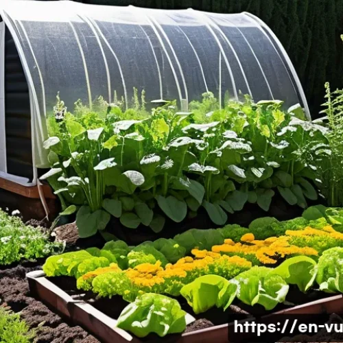 Home 17 유기농 정원에서의 계절별 관리 방법 - A vibrant organic garden in early spring showing rich, crumbly soil being amended with dark, moist c...